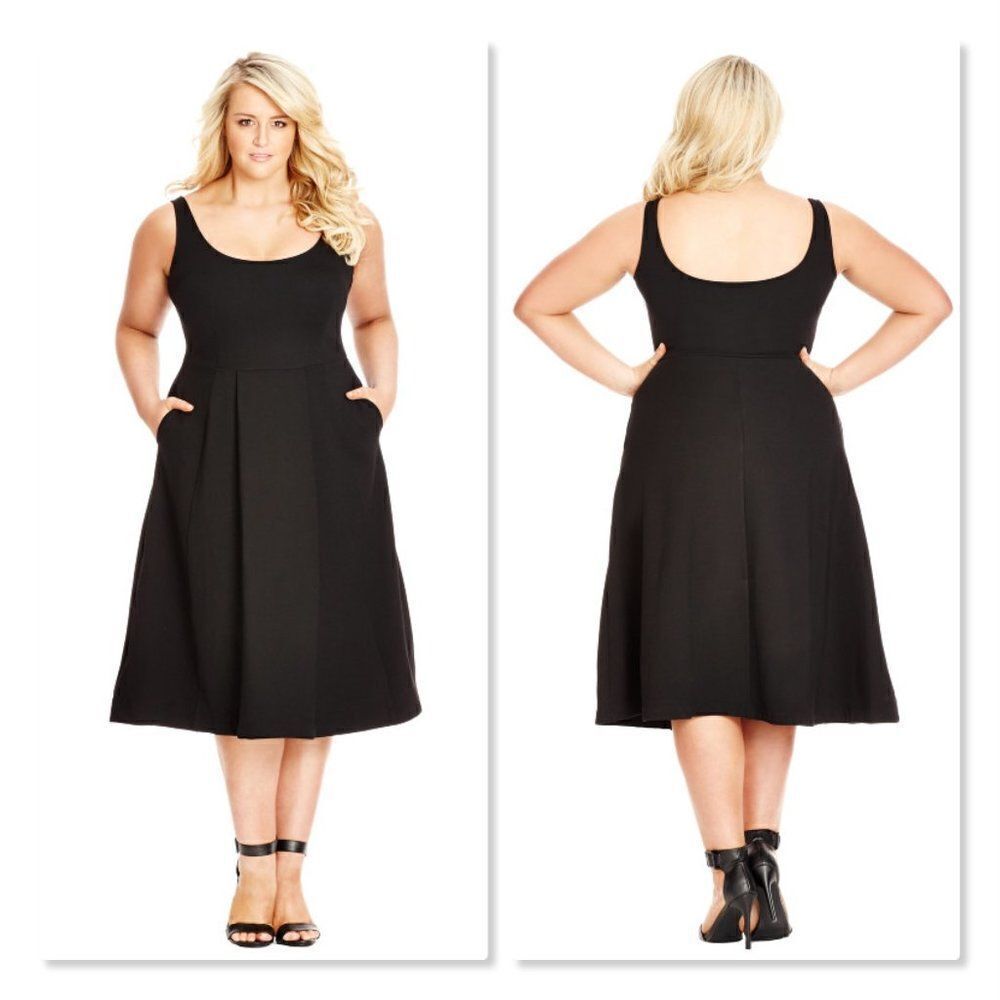 City Chic Classic Longline Fit & Flare Dress - size 20 in Black